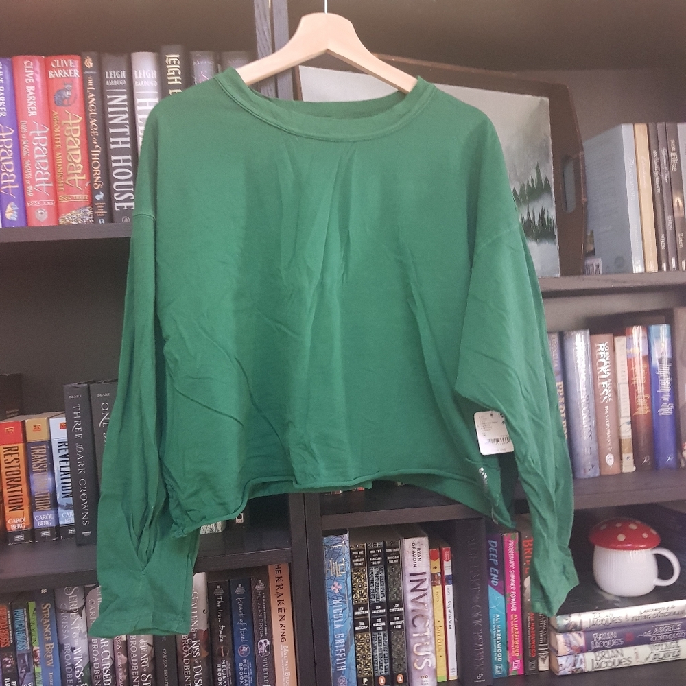 Green Free People Cropped Long Sleeve Medium